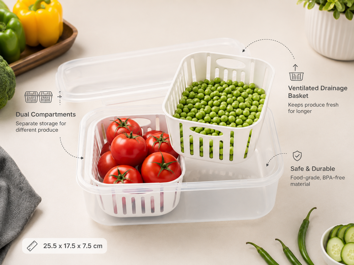 2 Compartments Food Container Leakproof Fresh-Keeping Storage Box